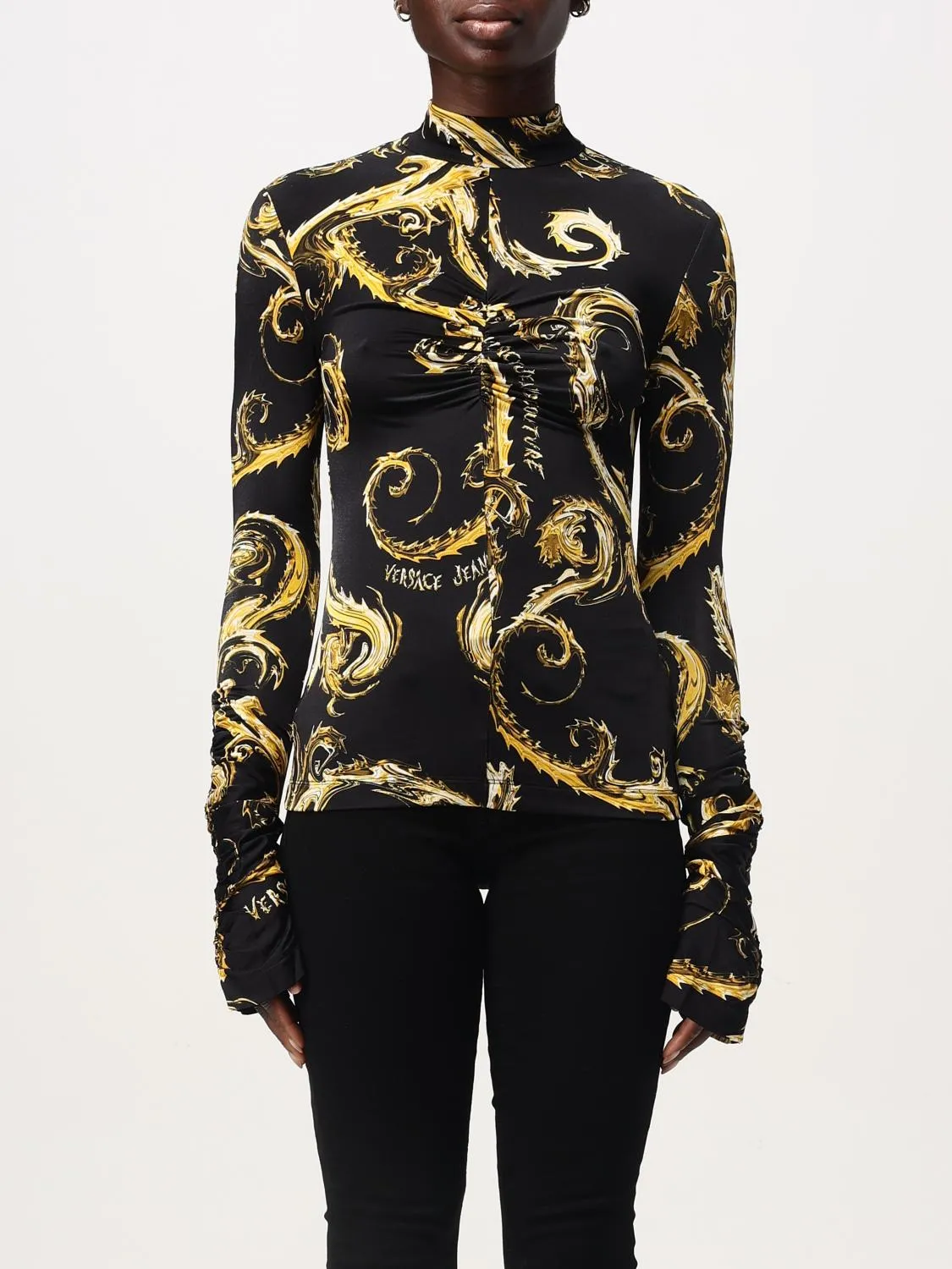 Top Baroque Versace Jeans Couture in viscosa con rouches