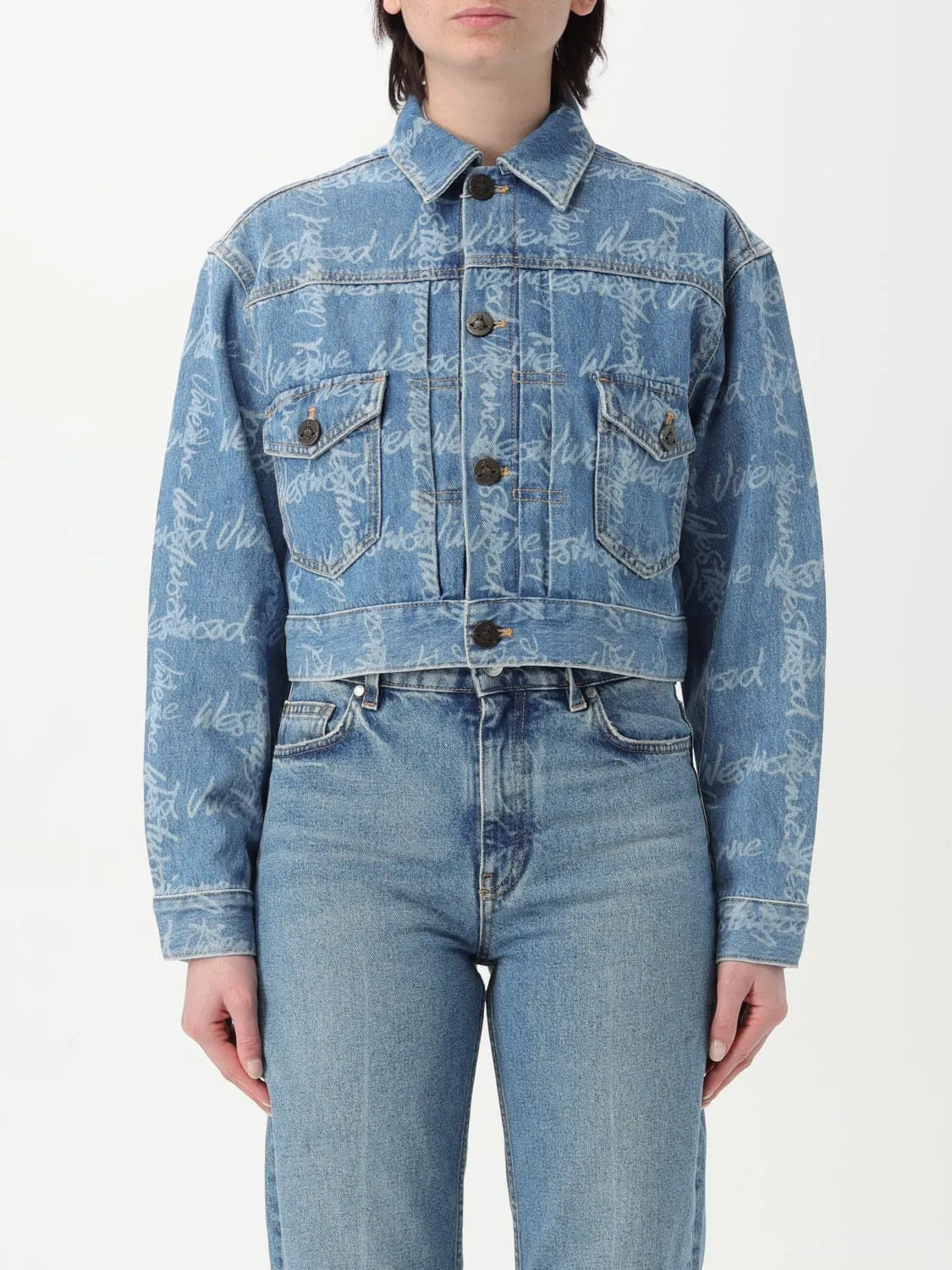 Giubbotto Vivienne Westwood in denim con logo