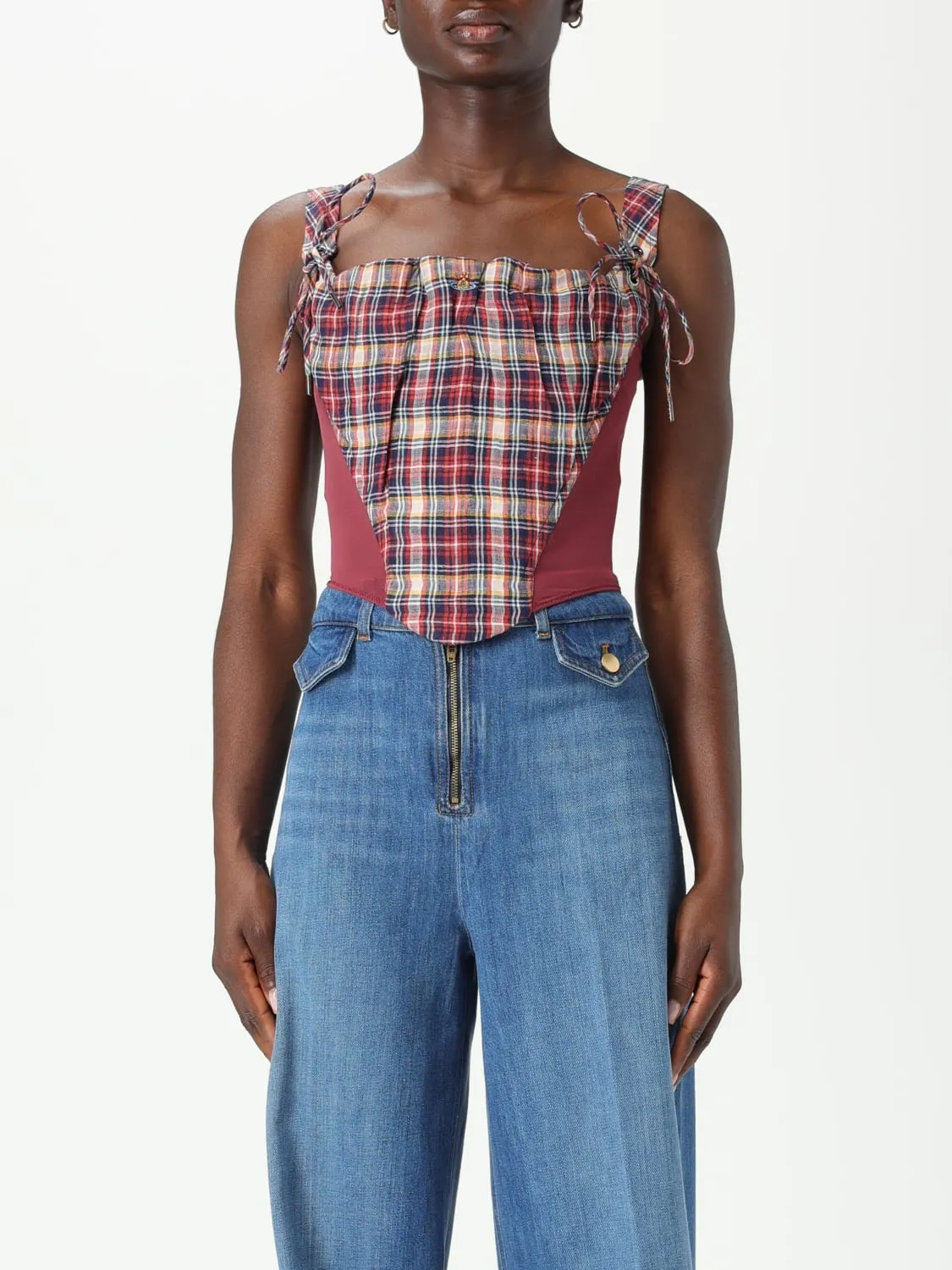 Top Vivienne Westwood in lino e cotone con stampa check