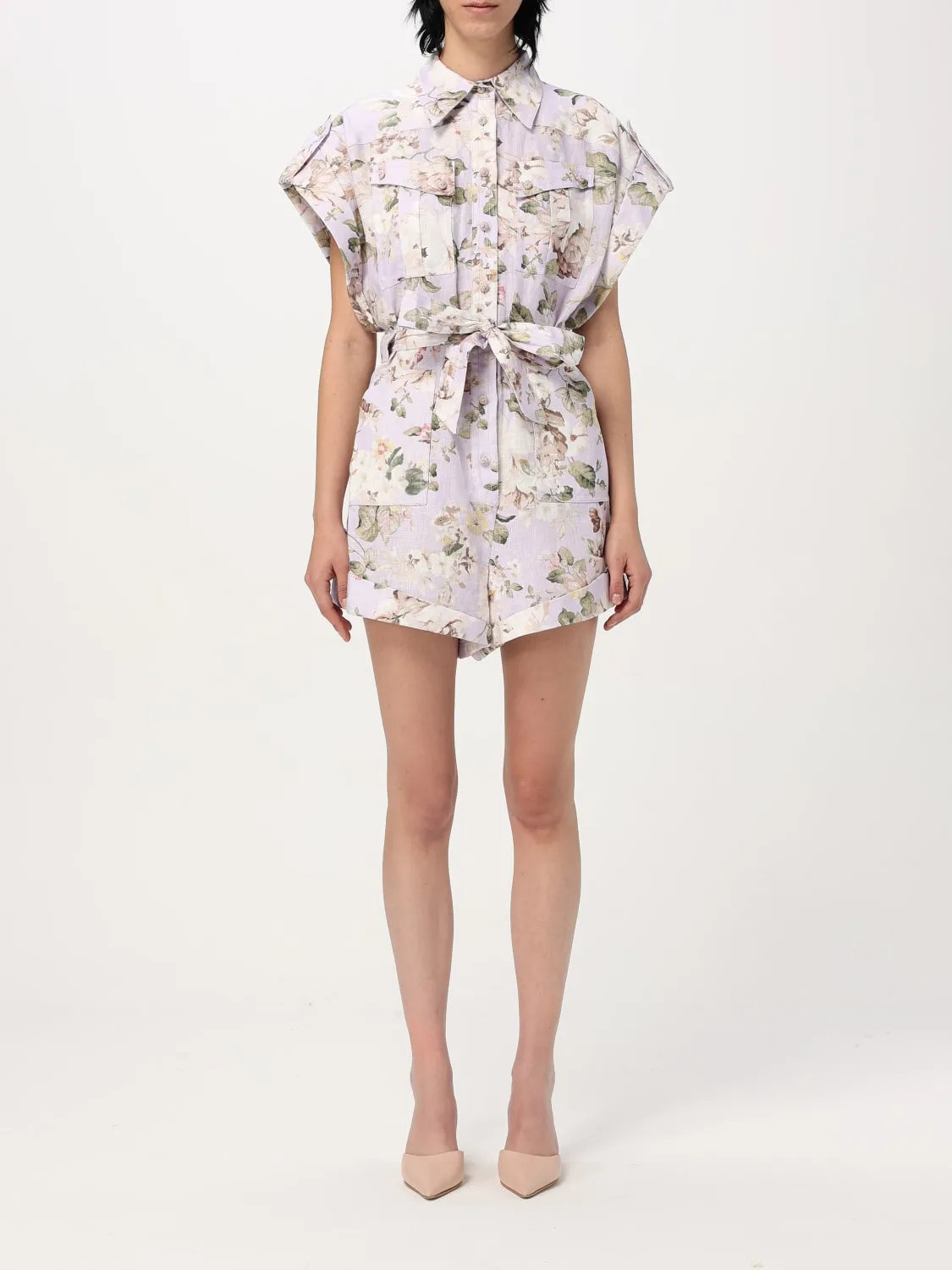 Tuta corta in lino floreale Zimmermann