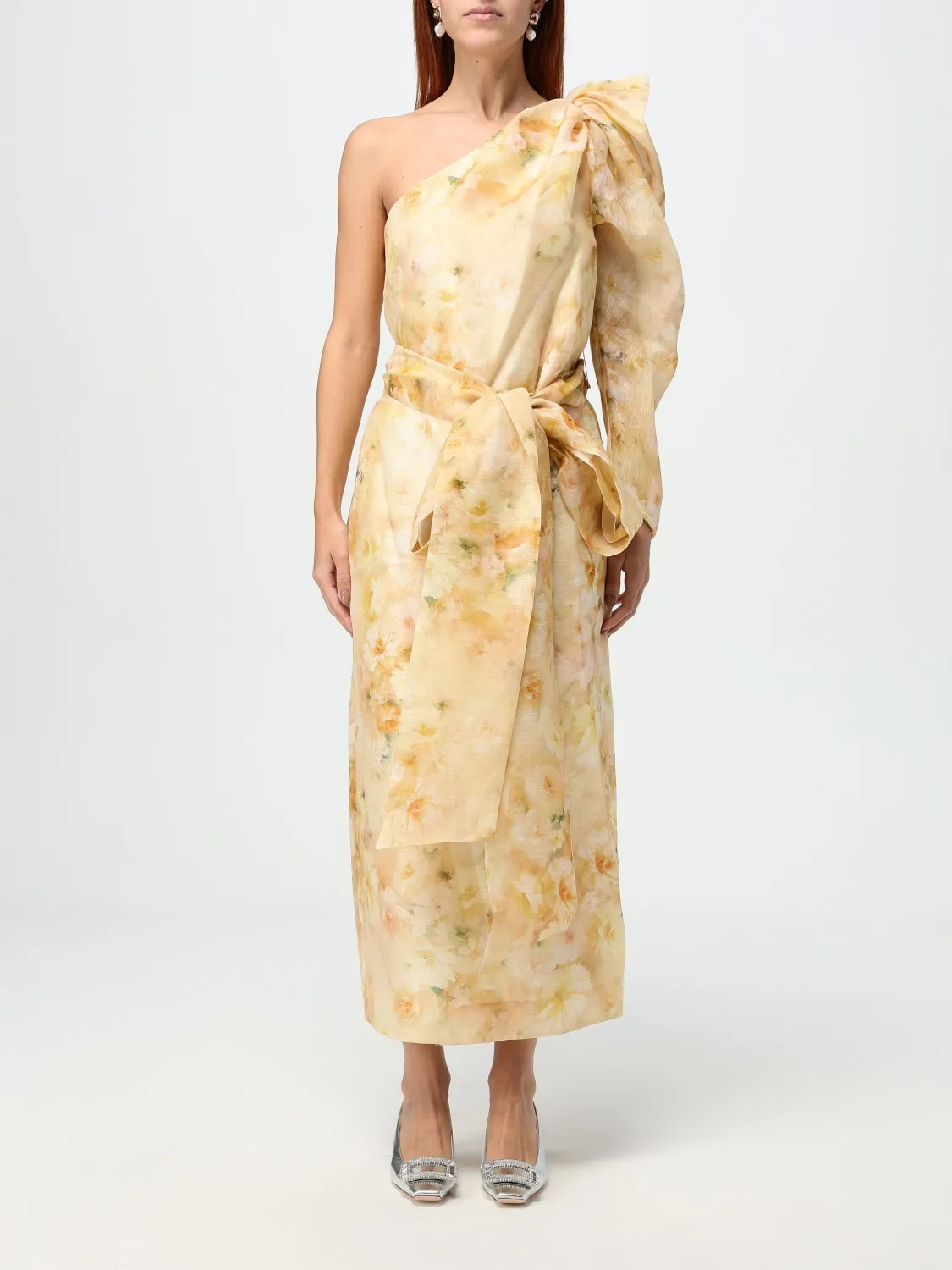 Abito a monospalla Zimmermann in lino e seta