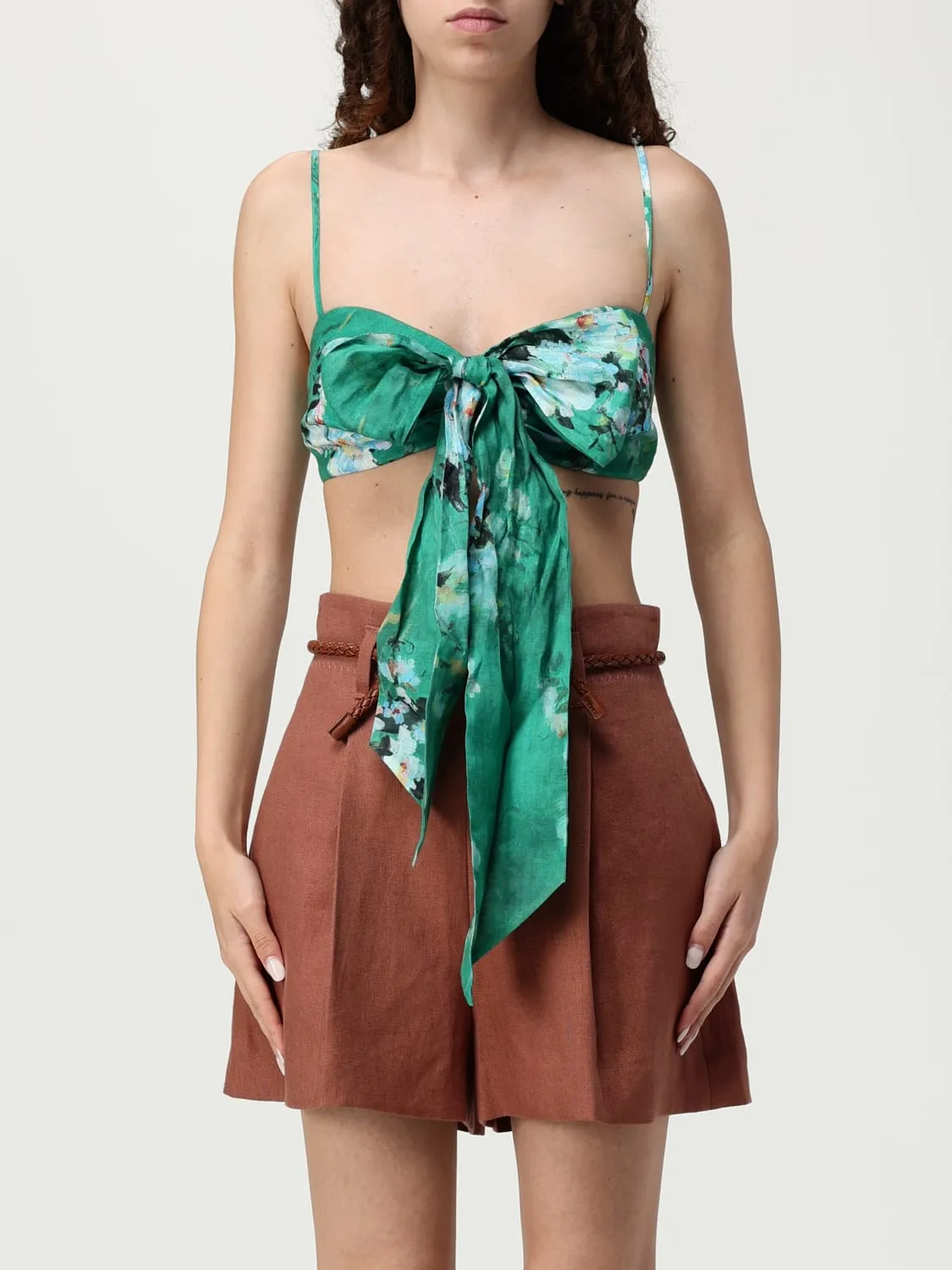 Top cropped Zimmermann in ramie con stampa floreale